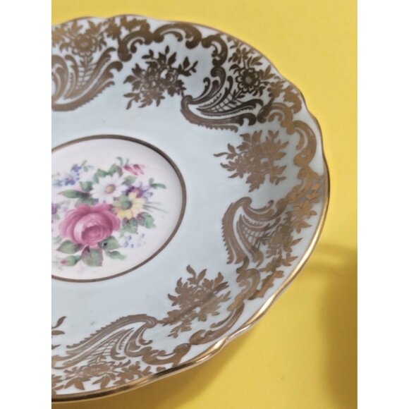 Paragon Wide Mouth Cup & Saucer Floral Center Light Blue Gold 1940's - Picture 7 of 12